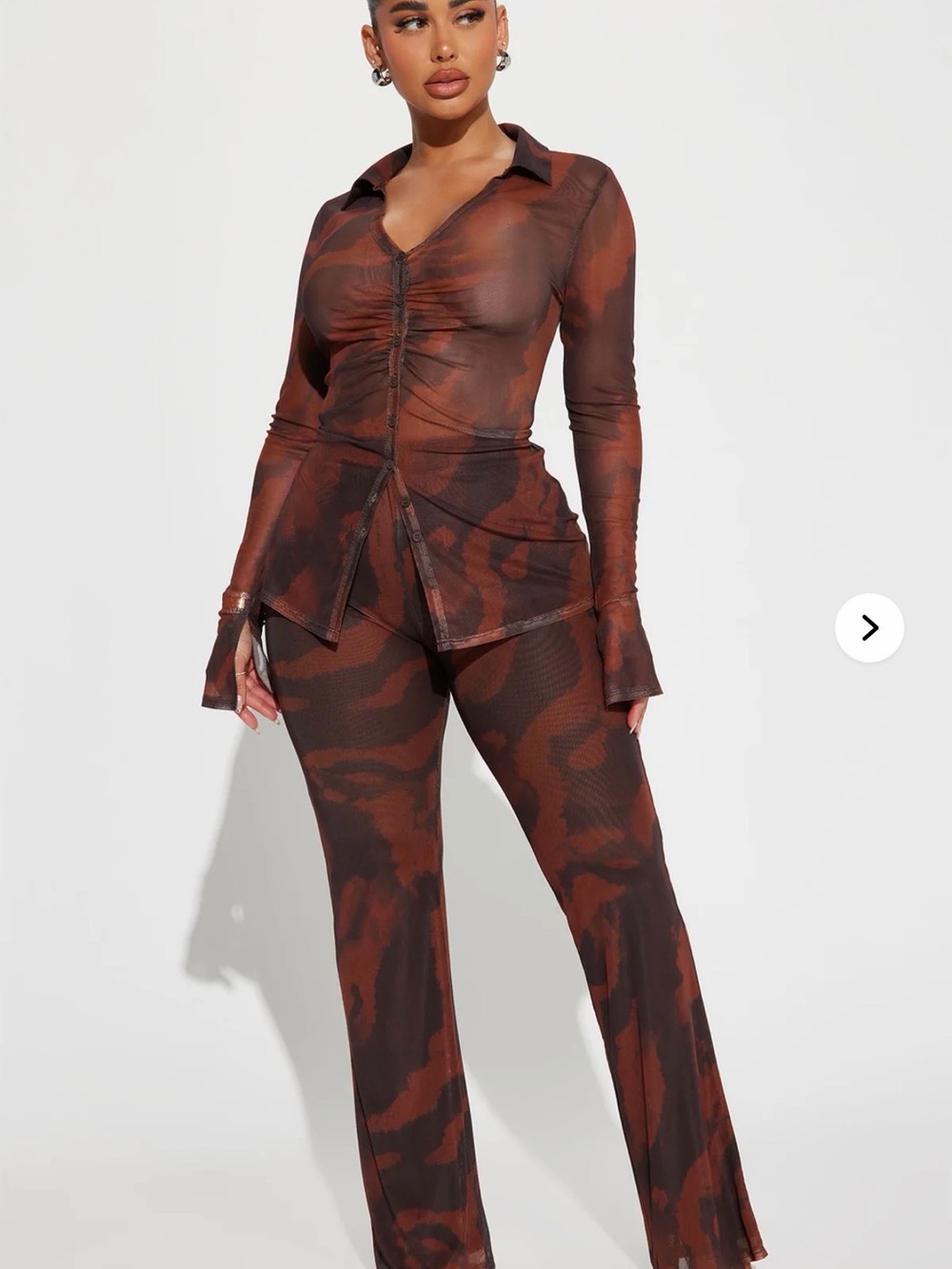 Fashion Nova Brown & Black Tie-Dye Flare Pants Set